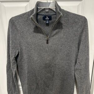 Mens Small Lands' End Charcoal Grey 100 % Cashmere 1/4 Zip Sweater